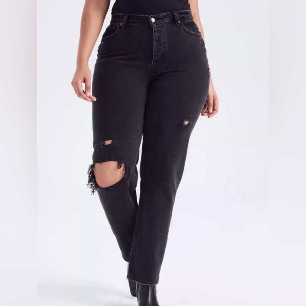 Abercrombie & Fitch Size 27/4R Curve Love High Rise Dad Jeans Black Distressed